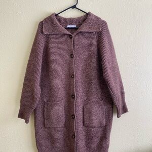 Staccato Brown Long Button-Up Knit Cardigan